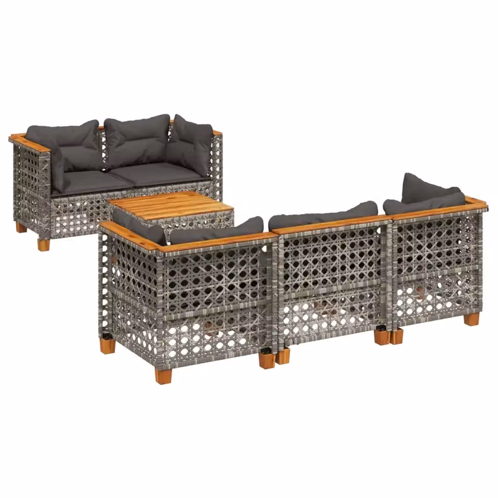 vidaXL Set Divano da Giardino 6 pz in Polyrattan Grigio con Cuscini e Tavolino – 2