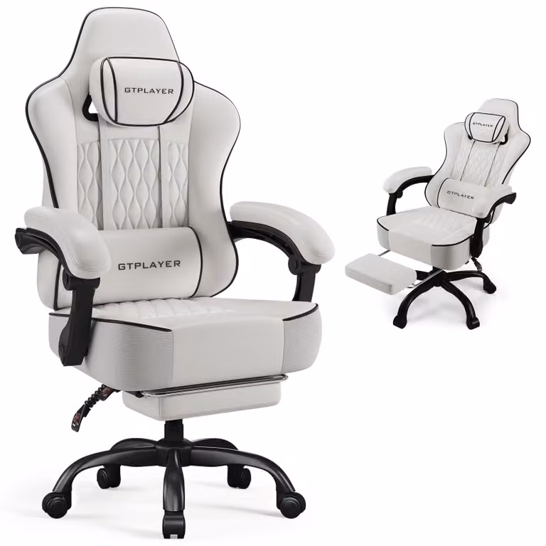 Sedia da gaming GTPLAYER, sedia da ufficio, sedia ergonomica per PC, sedia girevole regolabile in altezza, braccioli con meccanismo sincronizzato, cuscino lombare, poggiatesta