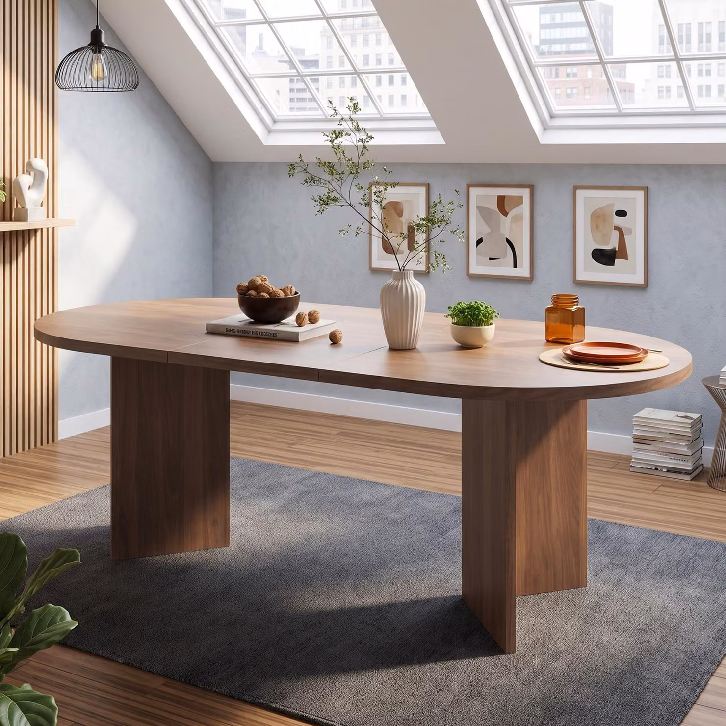 Tavolo allungabile, con angoli arrotondati e piano spesso, tavolo da pranzo 160x80x75 cm, adatto per 6-8 persone, tavolo da cucina, noce
