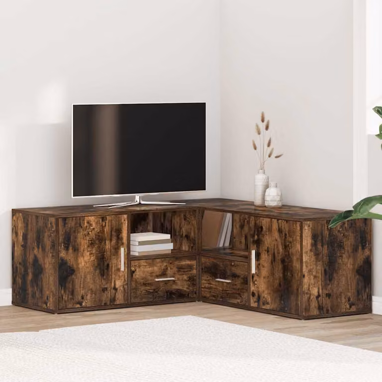 Mobile angolare vidaXL in MDF e legno, colore rovere fumo, L/P/H: 200 x 40 x 45 cm