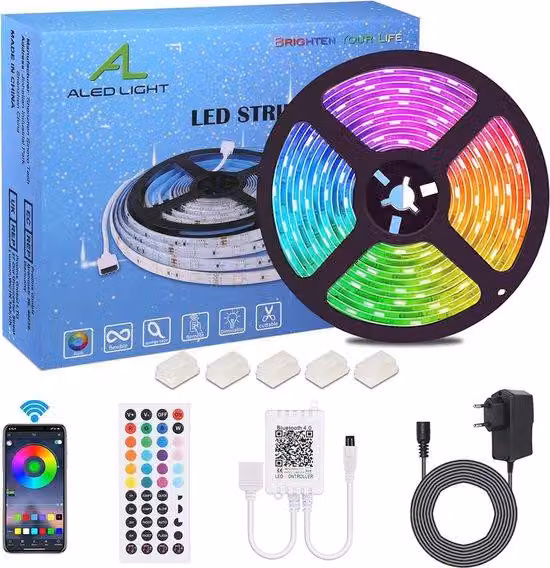 Set di strisce LED da 5 metri con cambio colore, SMD 5050 e telecomando, 12 V