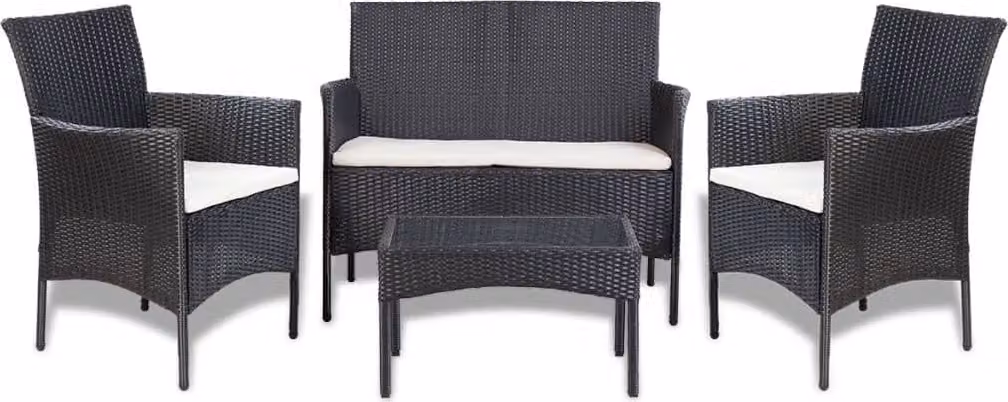 Maison Exclusive - Set da giardino 4 pezzi con cuscini in polyrattan nero