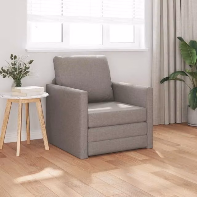 Sedia a sdraio pieghevole moderna vidaXL in tessuto beige o grigio con braccioli, L: 74 cm, P: 77 cm, H: 81 cm