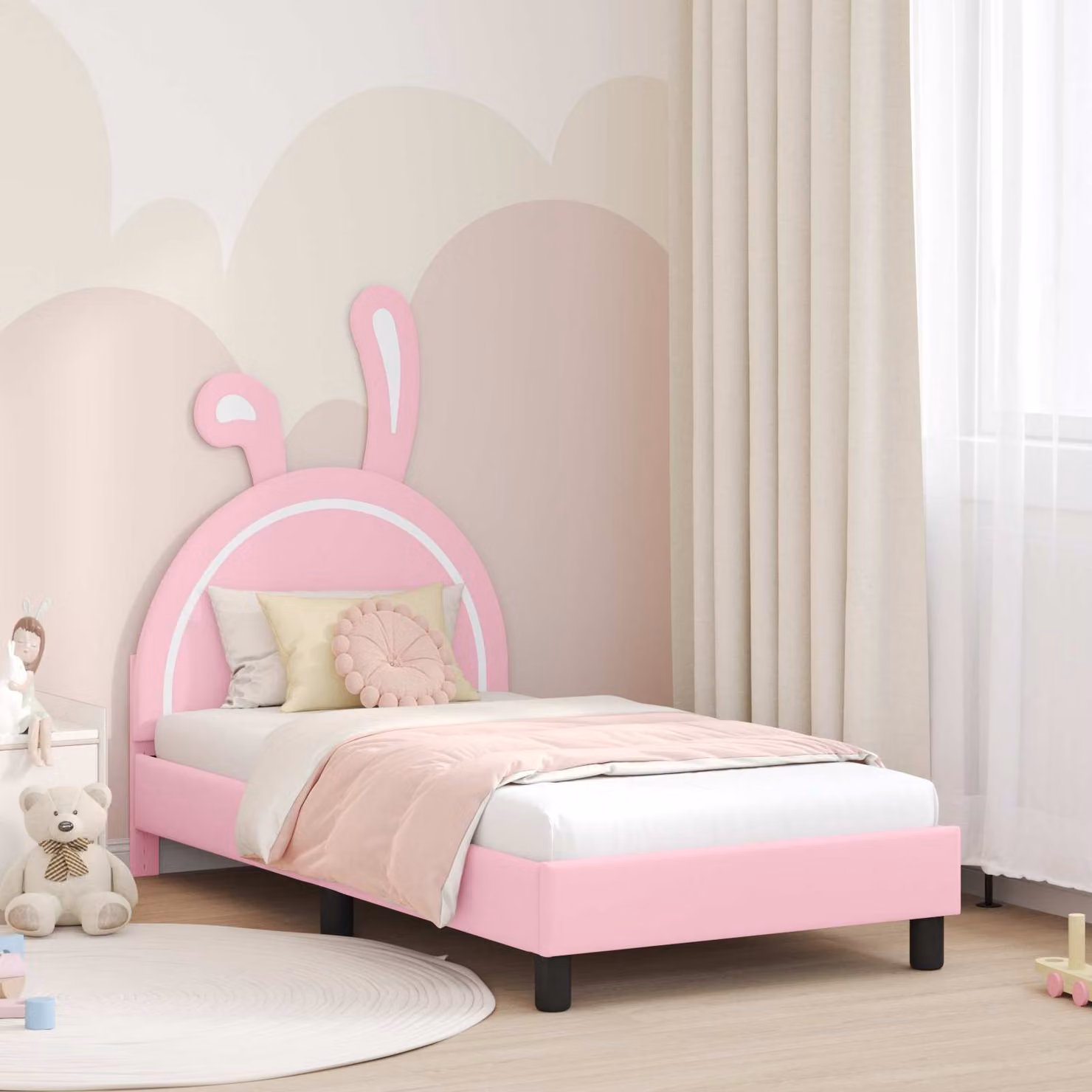 Struttura letto per bambini vidaXL con testata imbottita in similpelle rosa, L 160 x P 80 x H 84 cm