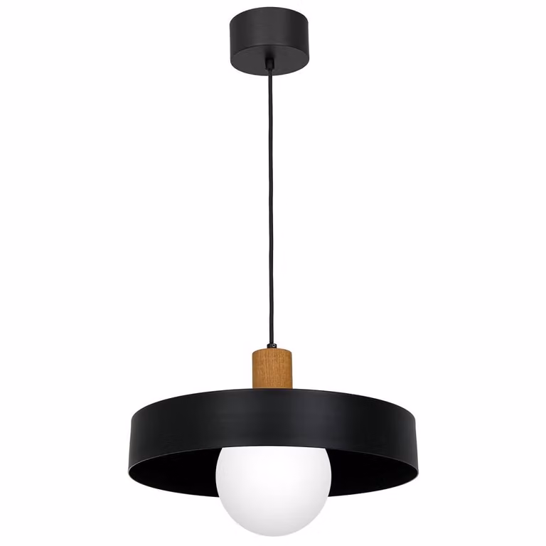 Lampada a sospensione con elemento in legno sfera in vetro bianco Ø40cm Canan 1xE27 15W Luminex