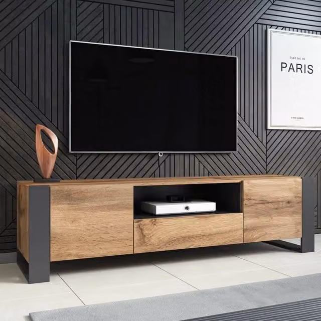 DMORA Mobile Porta TV Moderno con 3 Ripiani e Compartimenti Media, Colore Marrone Rovere e Antracite, L 180 cm x P 44 cm x H 48 cm – 1