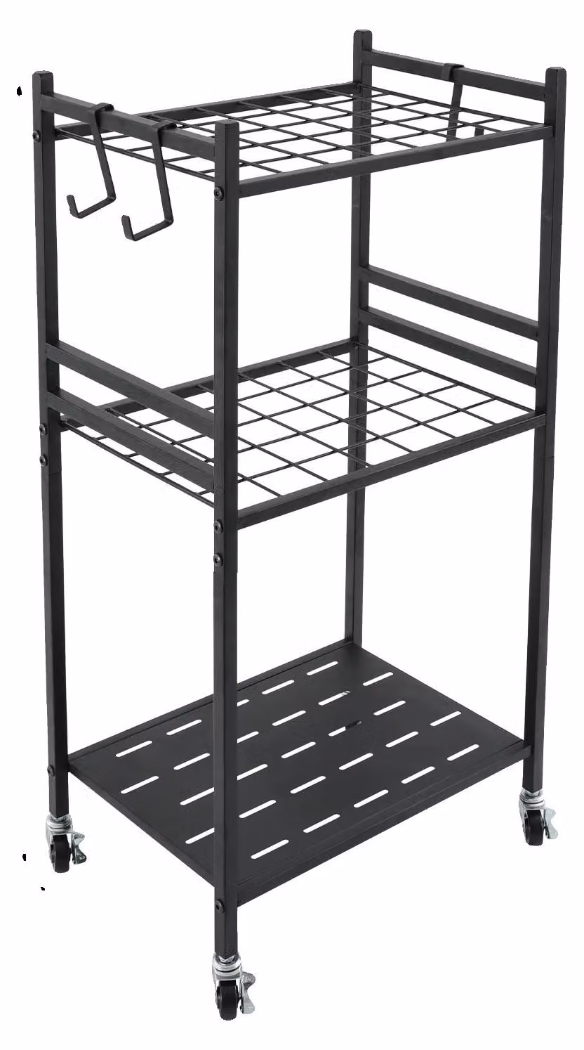 Organizzatore per utensili, struttura in ferro robusta, design mobile a 4 ruote, colore nero