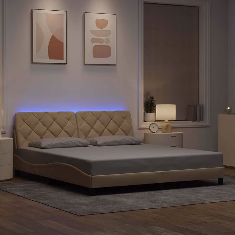 vidaXL Giroletto con LED e porta USB in tessuto beige, L 180 x P 200 cm