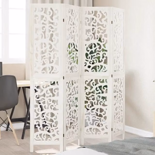 Divisorio Ambienti vidaXL a 4 Pannelli in Legno Massello di Paulownia Bianco