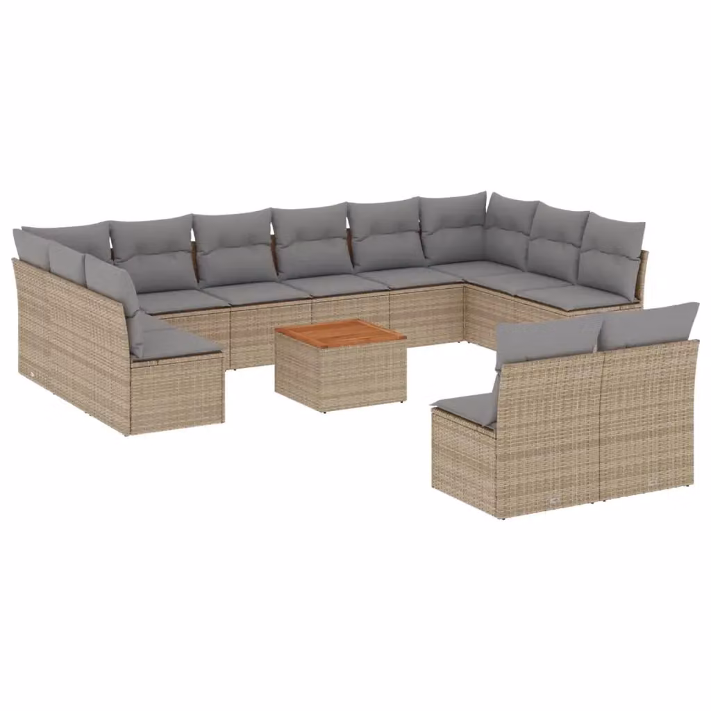 Set Divano da Giardino a Forma a U vidaXL in Polyrattan con Cuscini Beige e Grigio e Tavolino da Esterno 13 Pezzi – 2
