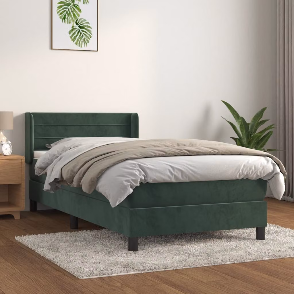 The Living Store Letto a molle con materasso verde scuro 100x200 cm in velluto