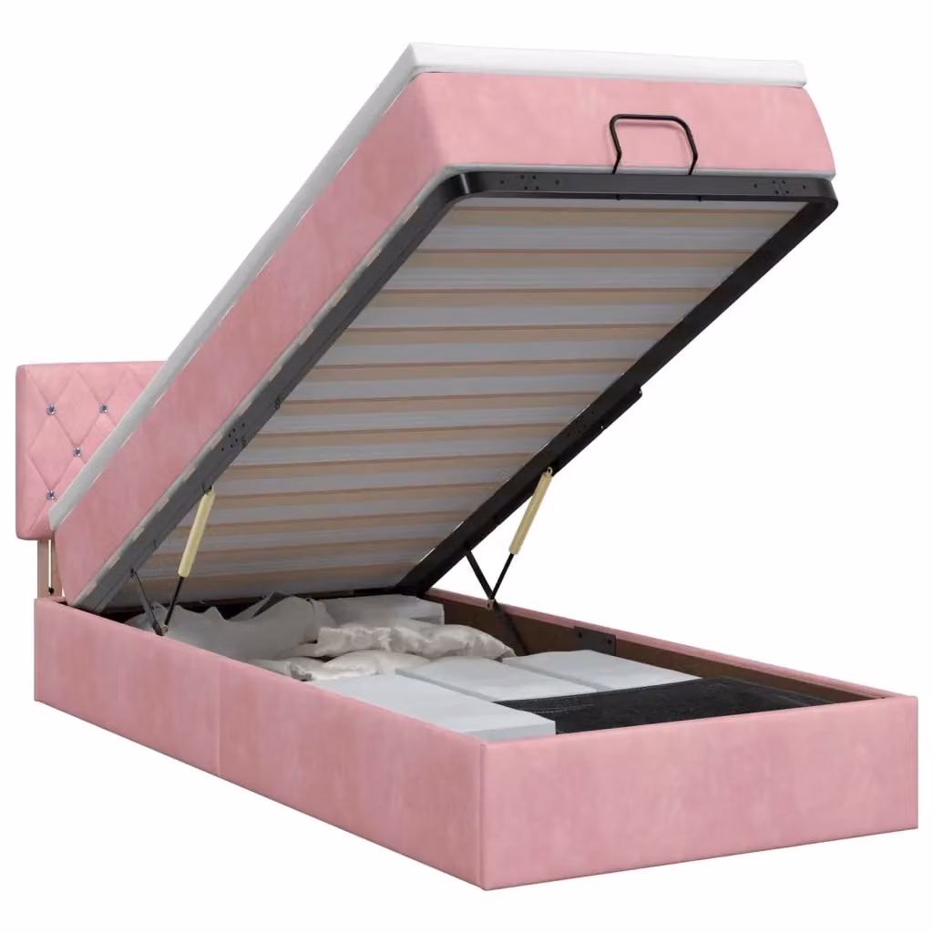 Letto ottomano con materasso ibrido vidaXL in velluto rosa e bianco L/P/H: 203 x 140 x 100 cm – 2