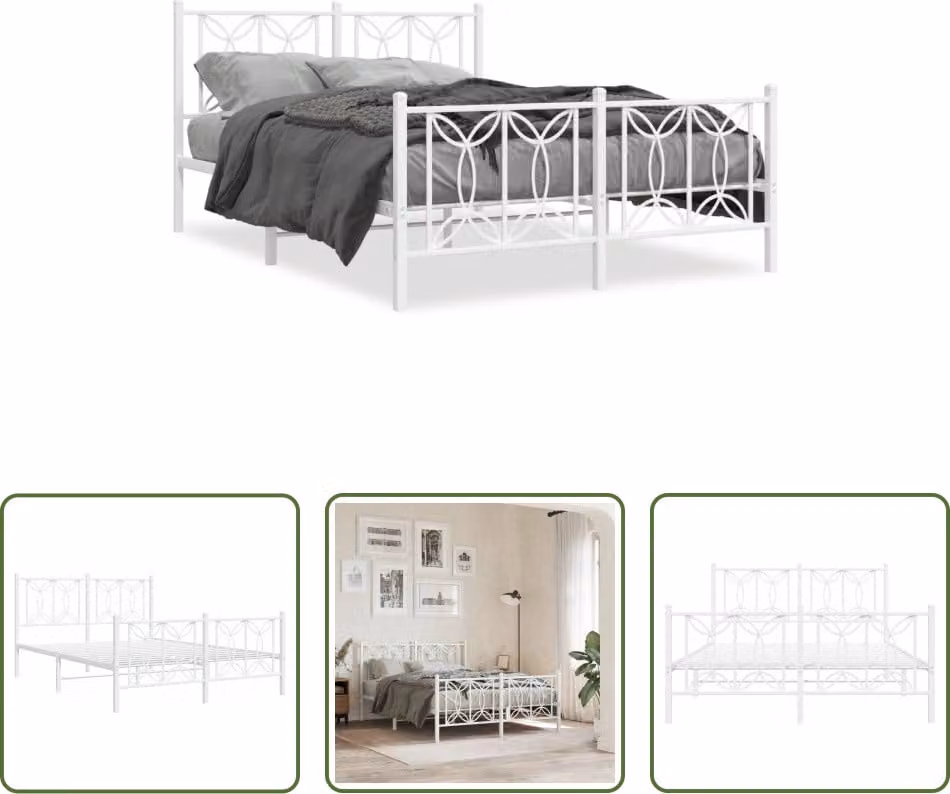 The Living Store Struttura letto con testiera e pediera in metallo bianco 135x190 cm