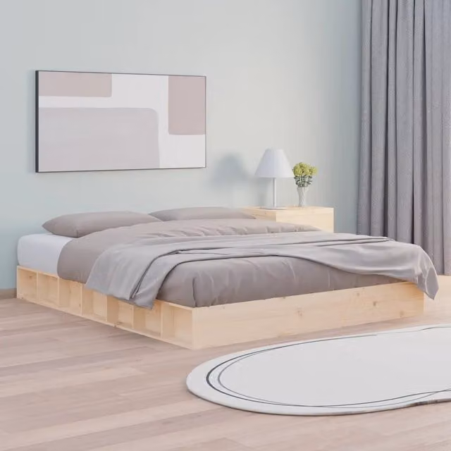 Letto King size vidaXL in legno massello di pino con doghe fisse e tessuto beige L/P/H: 150 x 200 x 202,5 cm