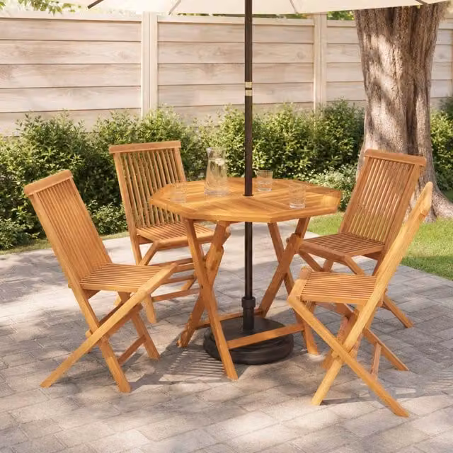 Set bistro da giardino pieghevole da 5 pezzi vidaXL in legno di teak marrone – 1