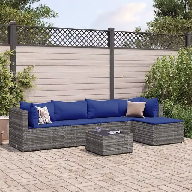 Set Divani da Giardino 6 pz con Cuscini in Polyrattan Grigio 3308071