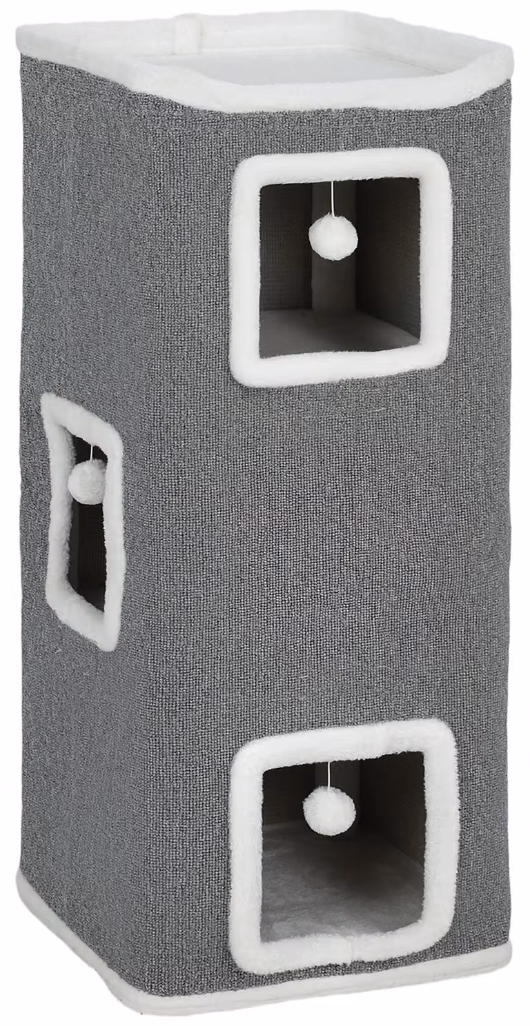 Albero per gatti con 3 rifugi e palline giocattolo | Colore: Grigio | Dimensioni: 41x41x100 cm