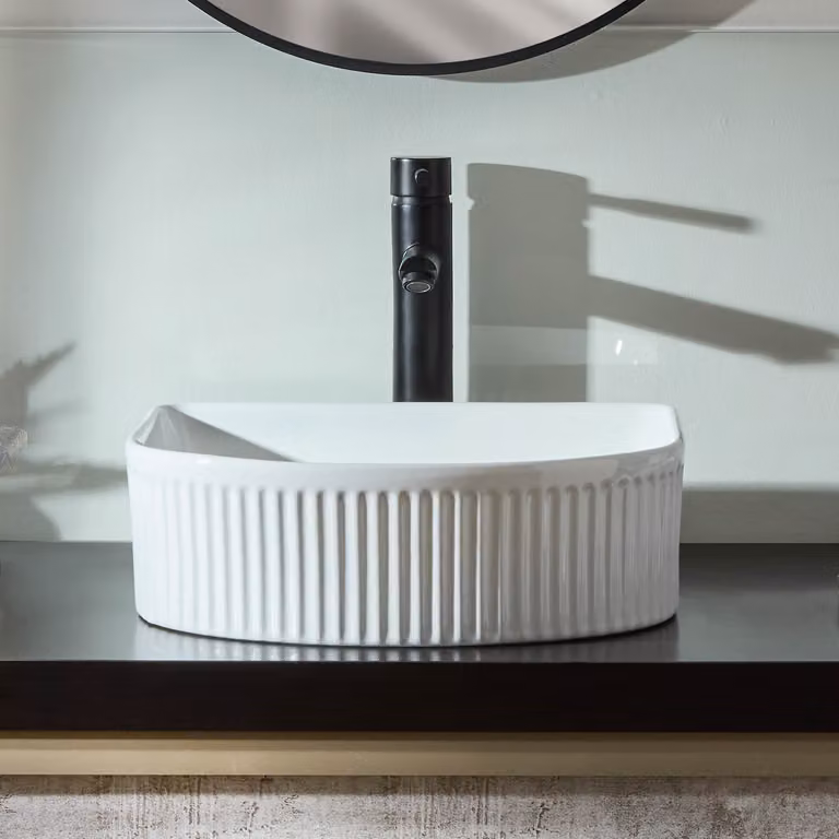 Lavabo d'Appoggio Rettangolare Scanalato - 400mm x 350mm (Senza Fori per la Rubinetteria)