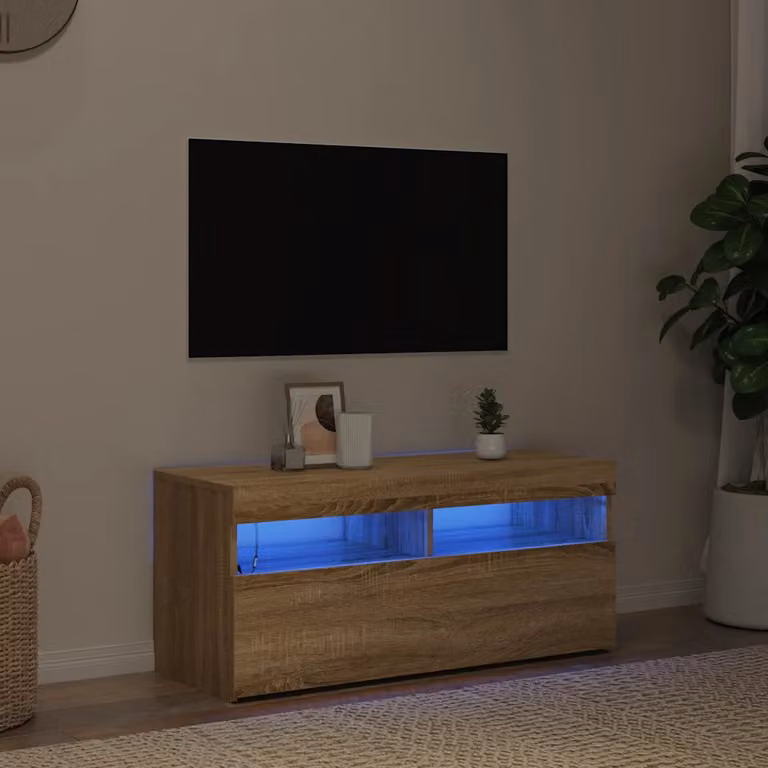 vidaXL Mobile Porta TV Moderno con Luci LED Integrate in Rovere Sonoma, L 90 cm x P 35 cm x H 40 cm