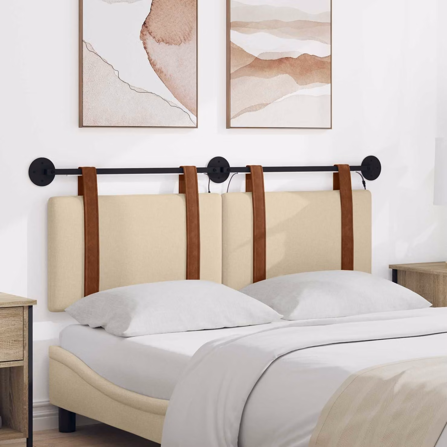 vidaXL Testiera per letto sospesa con luce LED in similpelle beige