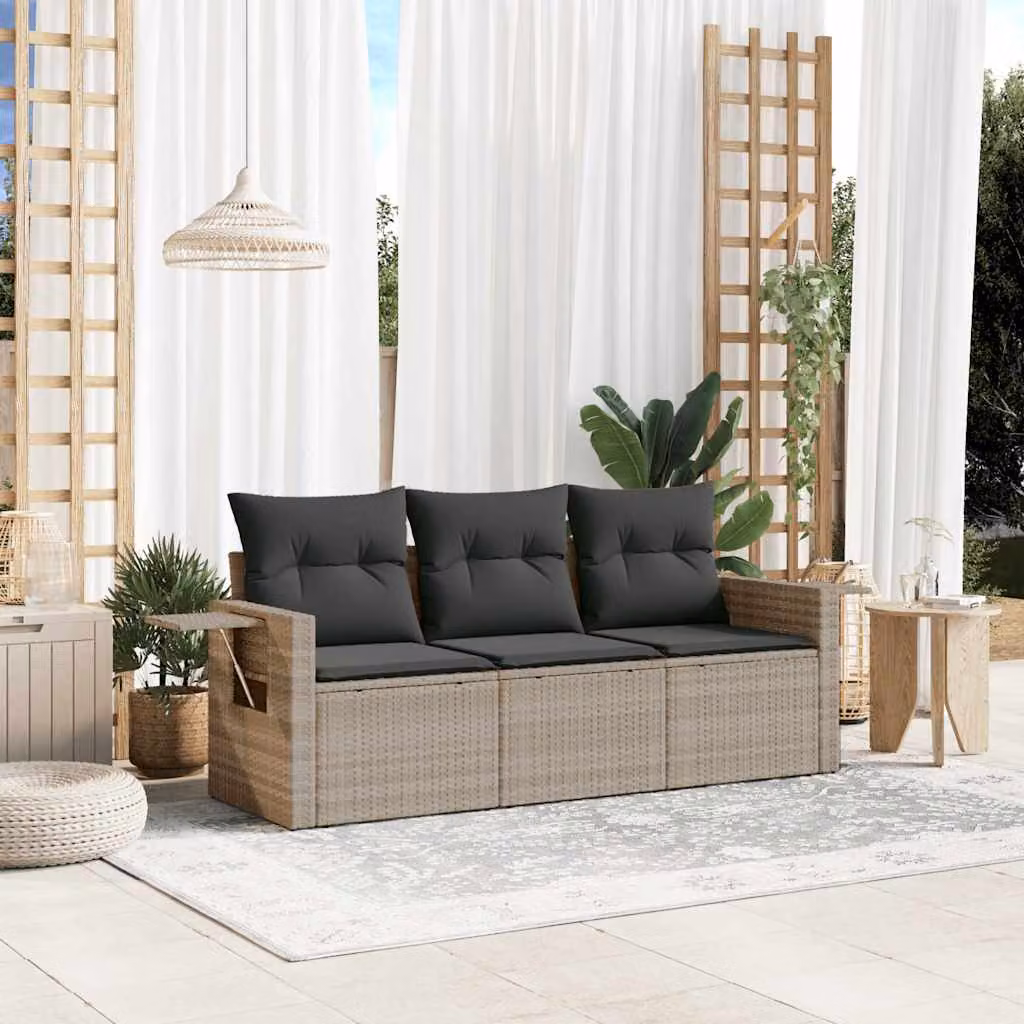 vidaXL Set Divano da Giardino 4pz in Polyrattan Grigio con Cuscini Imbottiti e Tavolino – 1