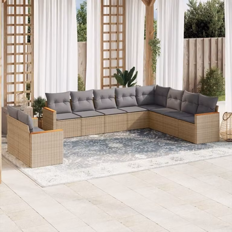 Maison Exclusive - Set Divano da Giardino 10 pz con Cuscini Beige Misto Polyrattan