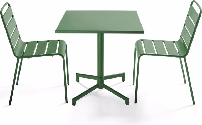 Set tavolo e 2 sedie da giardino in metallo da 70 cm verde cactus - Oviala Palavas
