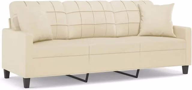 Divano | Divano da soggiorno | Sofa a 3 Posti con Cuscini Crema 180 cm in Similpelle
