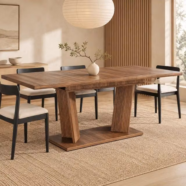 Tavolo da pranzo allungabile 120-160 x 80 x 76 cm in MDF e metallo marrone scuro