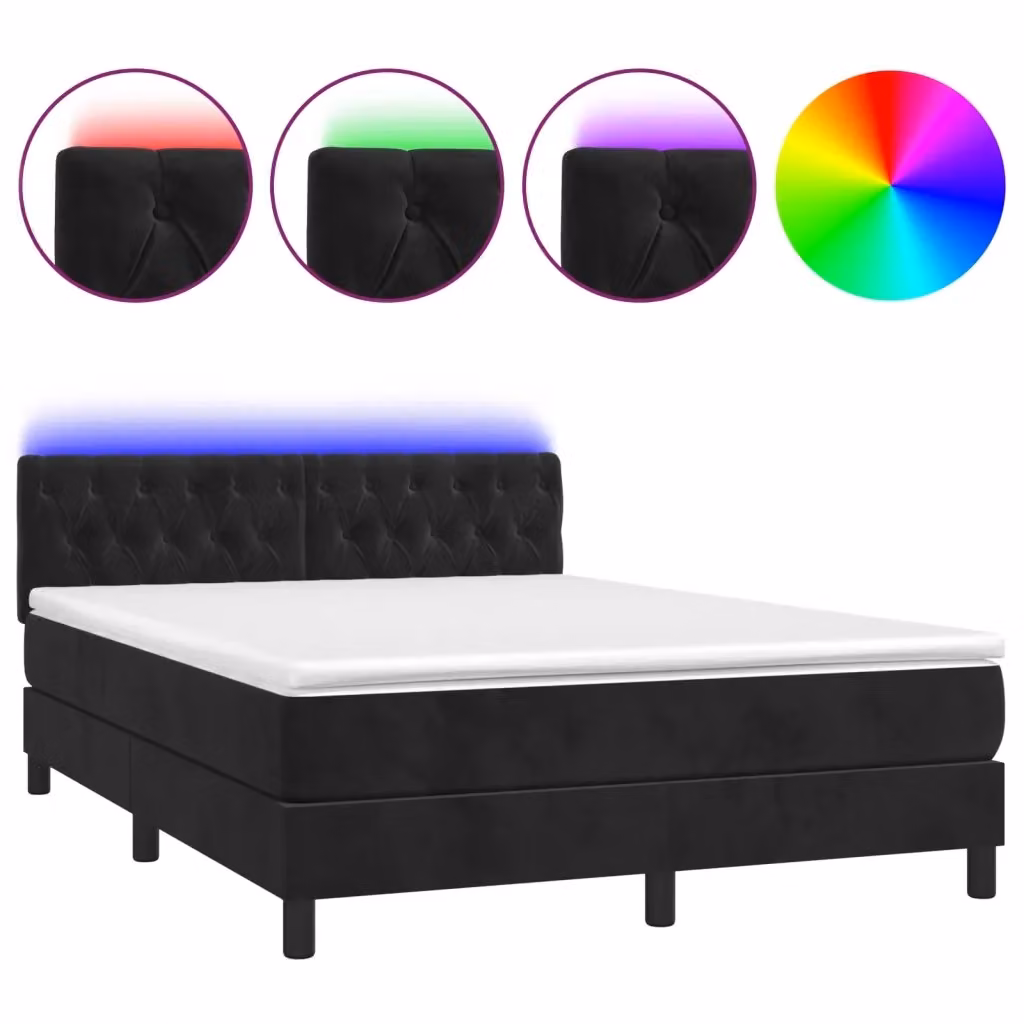 Letto Ibrido vidaXL in Velluto Nero con Illuminazione LED e Porte USB L/P/H: 140 x 190 x 88 cm – 2