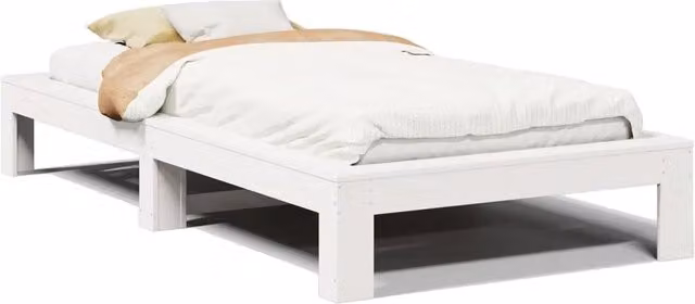 Letto singolo | Letto per adulti | Giroletto senza Materasso Bianco 100x200 cm Legno Massello Pino