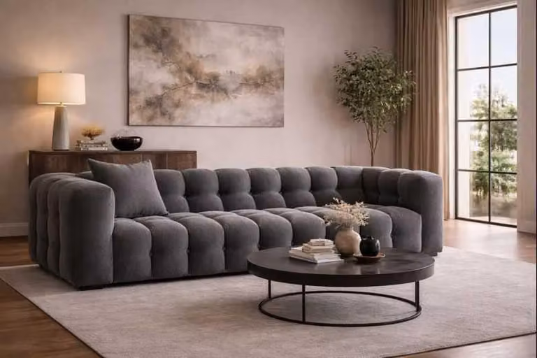 Designer Grauer 3-Sitzer Wohnzimmer Polstercouch Edles Textilsofa