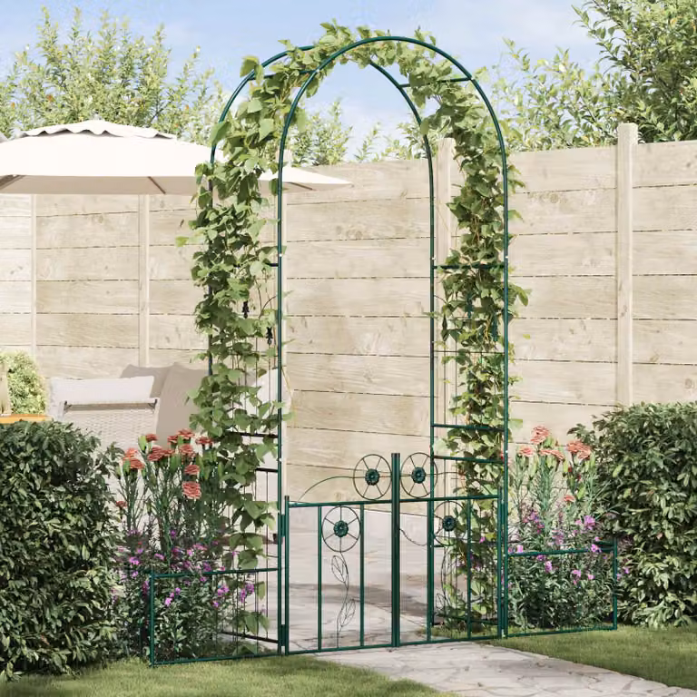 Arco da giardino ornamentale vidaXL in acciaio verde L: 203 cm, P: 50 cm, H: 218 cm