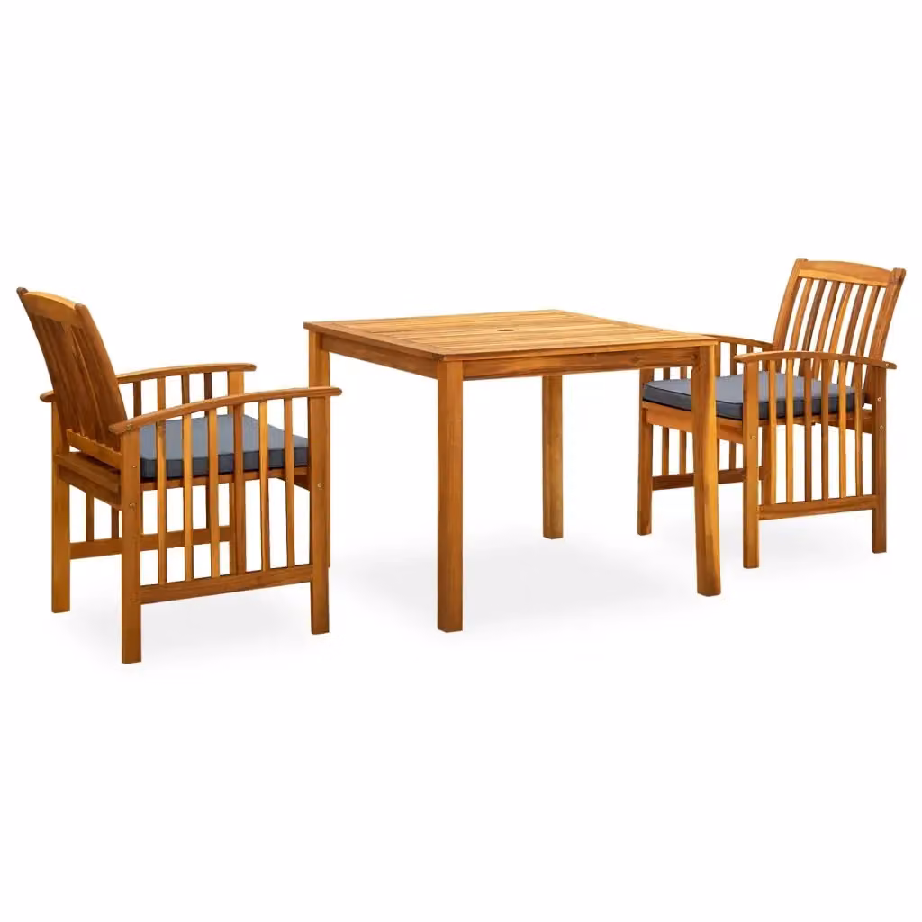 Set da pranzo da giardino 3 pezzi in legno di acacia oliato con cuscini di MercatoXL in marrone e grigio