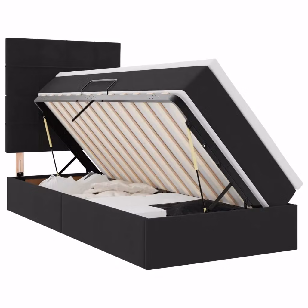 Letto con contenitore vidaXL in velluto nero con illuminazione LED e porta USB, L 100 x P 200 cm – 2