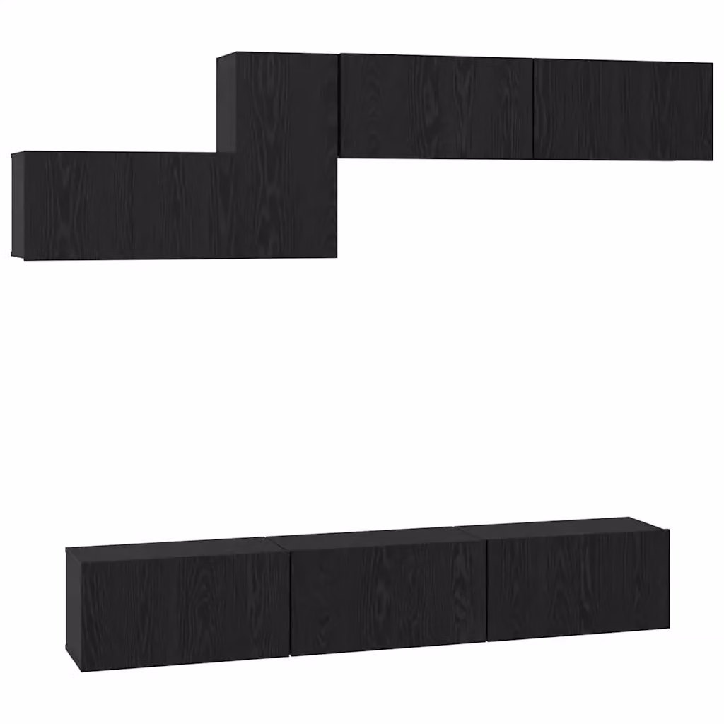 Set mobile TV moderno vidaXL in legno MDF color rovere e nero con 7 pezzi – 2