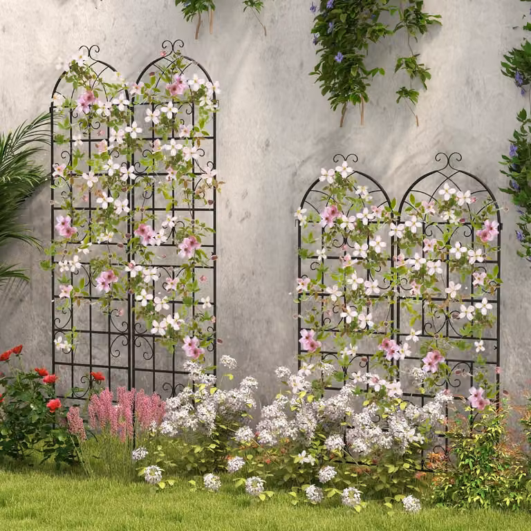 Set di 2 archi da giardino decorativi Costway in metallo nero per piante rampicanti e orto, H: 220 cm, L: 55 cm, P: 55 cm