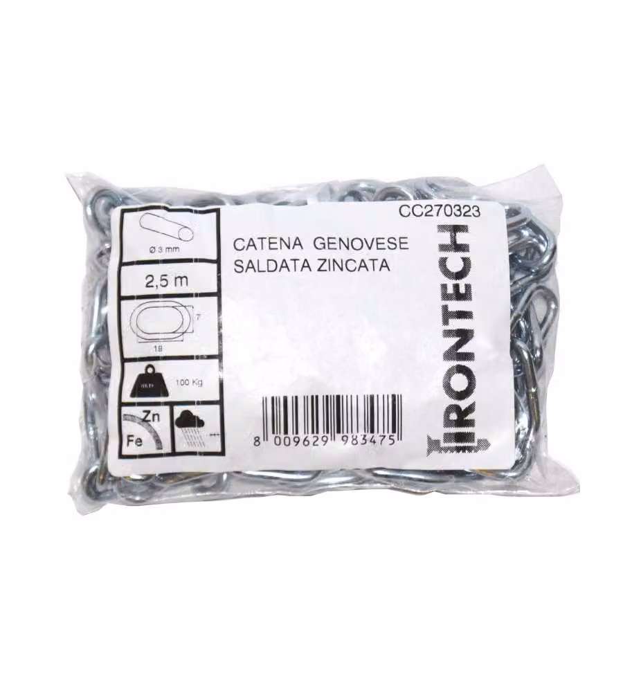 Catena genovese pretagliata Diam. 3 mm. in acciaio zincato 5 mt.