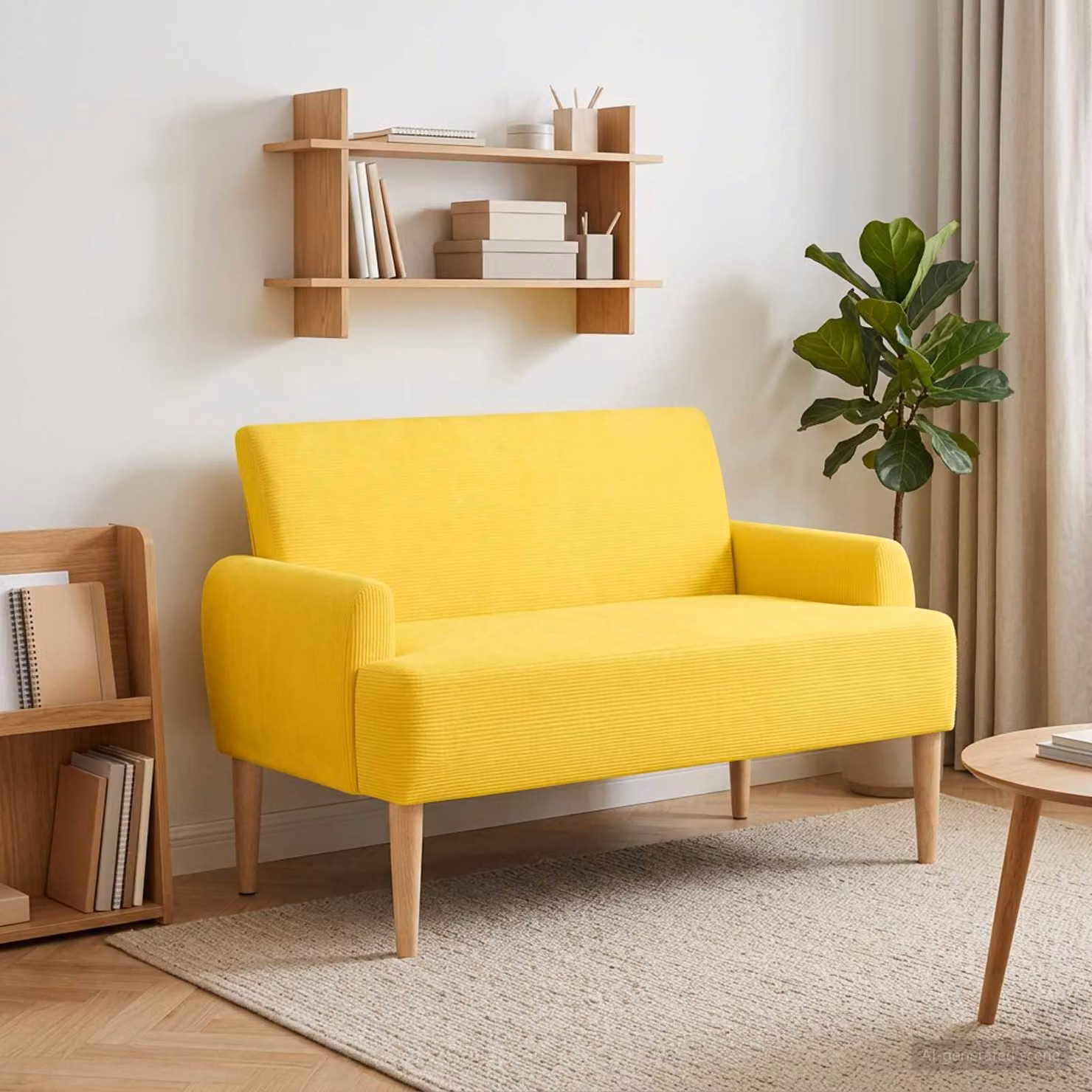 Loveseat moderno vidaXL in tessuto giallo con seduta imbottita e struttura in legno, L: 116 cm, P: 67 cm, H: 81 cm