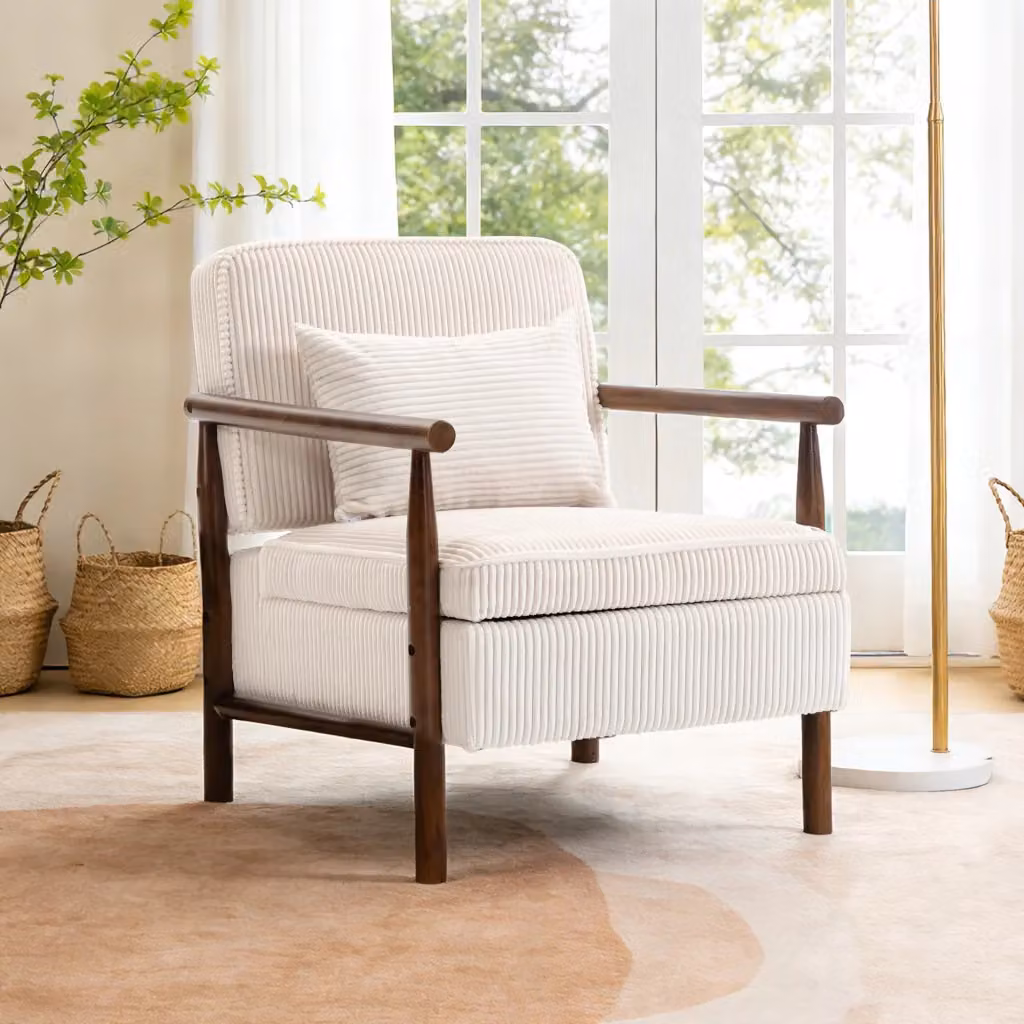 Sedia lounge WISHDOR in velluto bianco con struttura in legno e vano contenitore integrato – 2