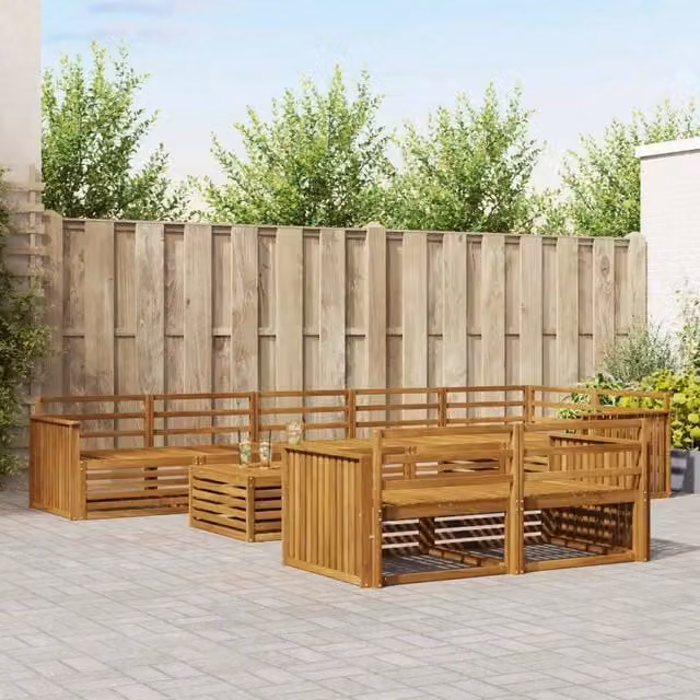 Set di divani da esterno a forma di U vidaXL in legno di acacia massello marrone con cuscini inclusi – 1
