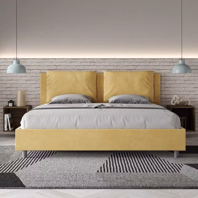 Letto matrimoniale imbottito Ityhome Antea in microfibra gialla con rete L: 170 cm, P: 210 cm, H: 110 cm – 1