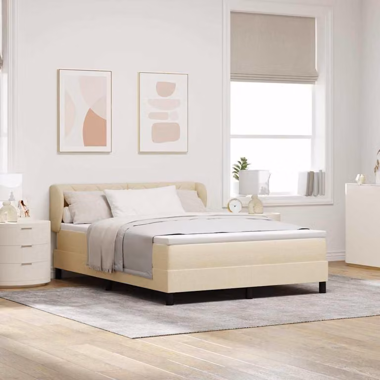 Letto a molle con materasso crema 140 x 190 cm in tessuto