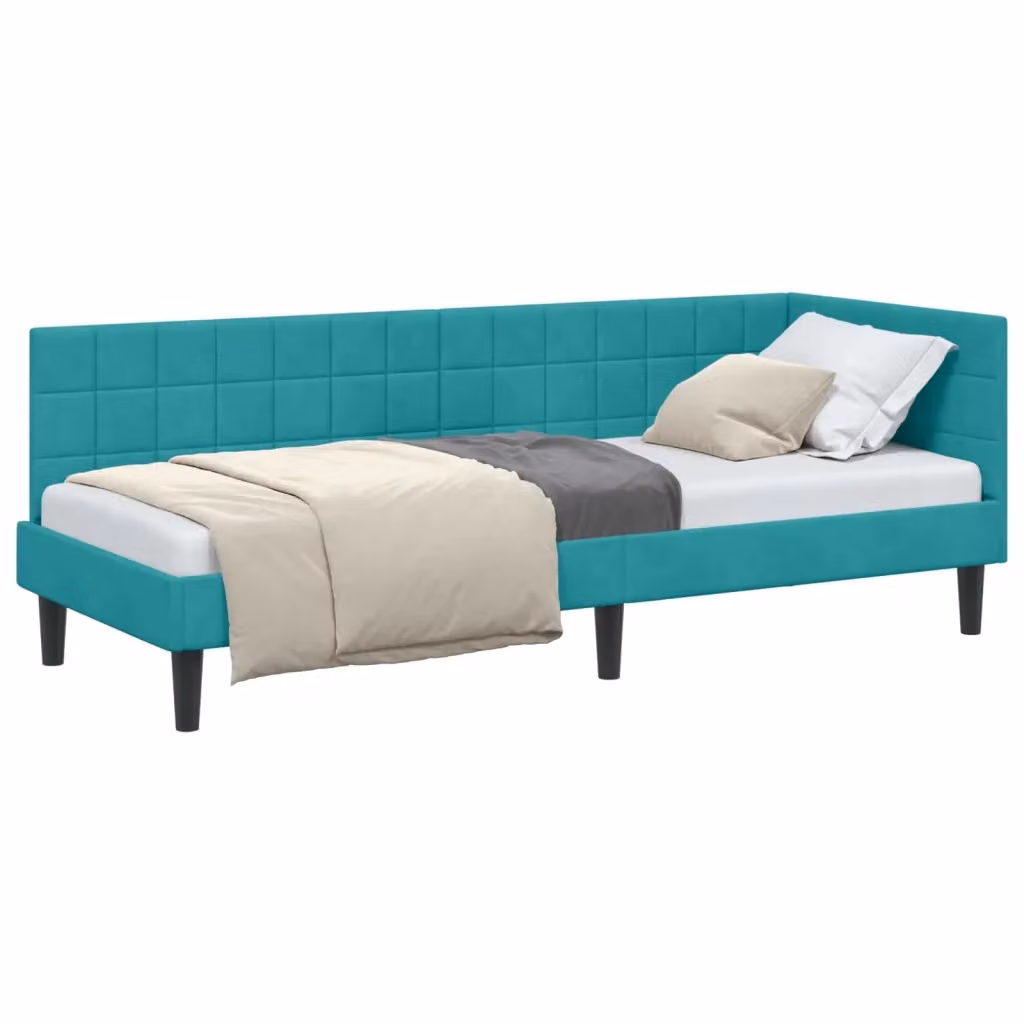 vidaXL Letto ad angolo con chaise longue asimmetrica in velluto turchese e nero, L/P/H: 204 x 140 x 84 cm – 2