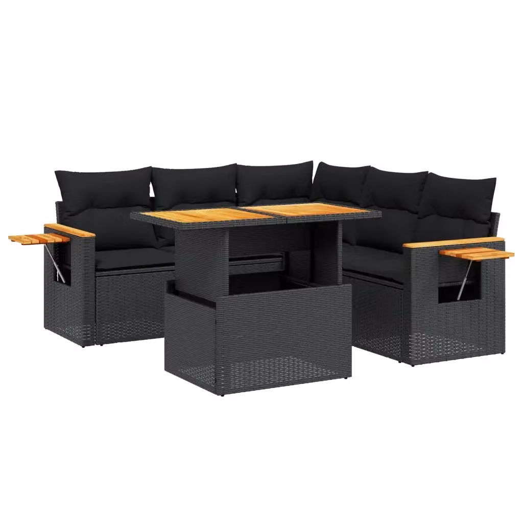 Set Divano da Giardino vidaXL 6 pz in Polyrattan Nero con Cuscini e Tavolino da Esterno – 2