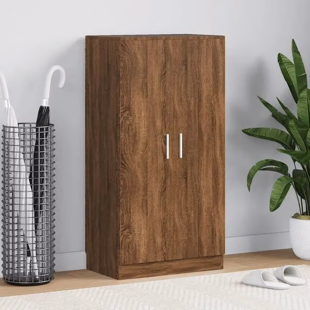 Scarpiera moderna vidaXL in legno e metallo color rovere marrone, sospesa a parete, L: 55 cm, P: 35 cm, H: 108 cm