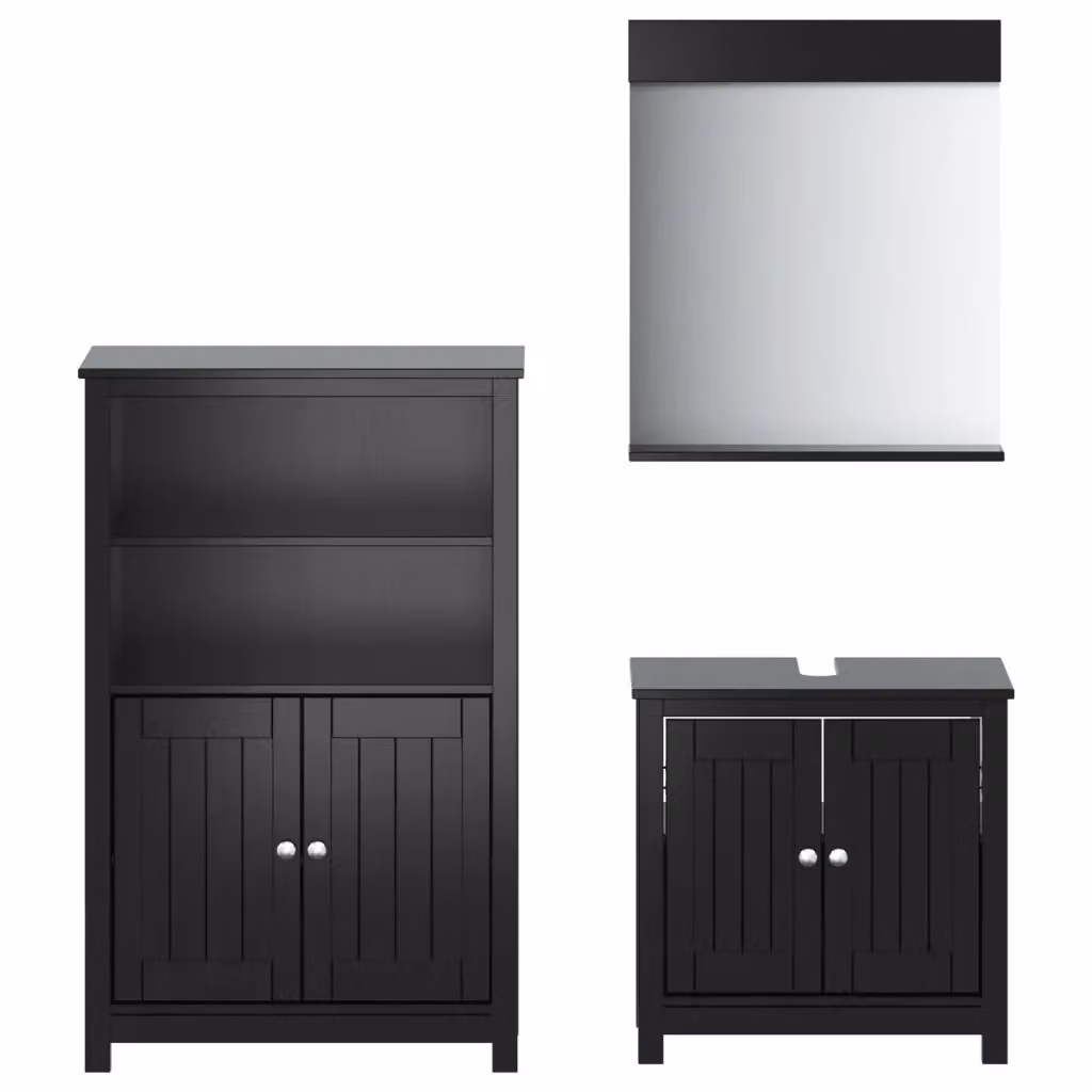 Set di mobili da bagno vidaXL BERG 3 pezzi in legno di pino nero stile rustico con mobile lavabo e armadietto specchio a parete – 2