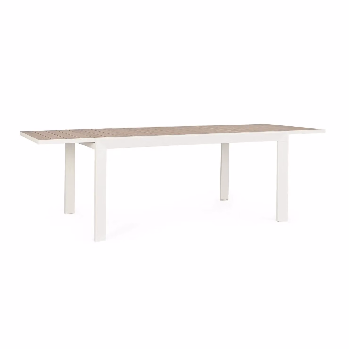 Tavolo allungabile BELMAR effetto legno e struttura in alluminio bianca, 160×100 cm - 240×100 cm
