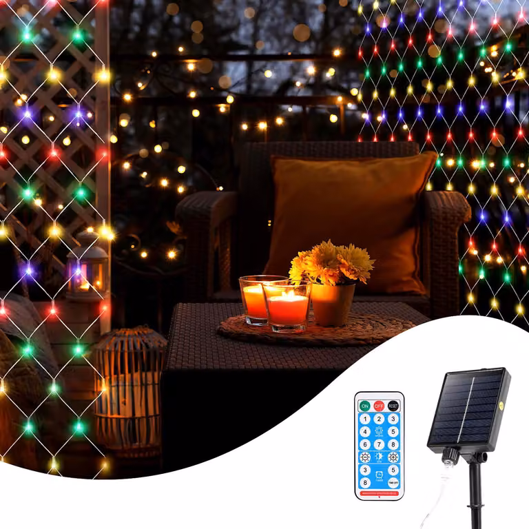Izrielar luce solare rete 3x2M colorato fata luci di Natale luce tenda con 8 modalità di luce funzione di memoria festa decorazione