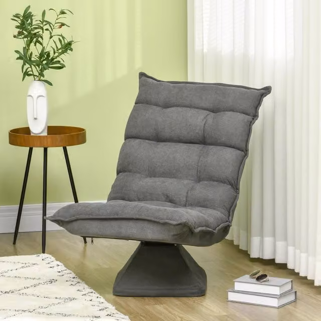 Poltrona girevole moderna in velluto grigio con braccioli e struttura in metallo L: 62 cm, P: 70 cm, H: 95 cm